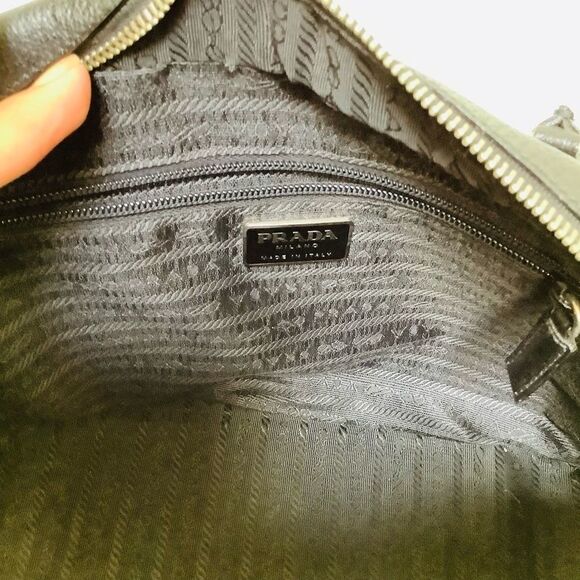 VINTAGE PRADA BOWLING BAG BOSTON BAG BLACK LEATHER EUC SHOULDER BAG PERFECTION - Picture 12 of 15